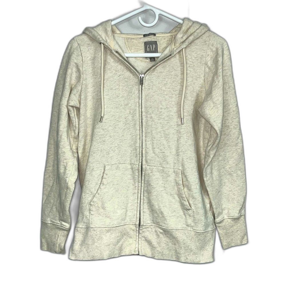 GAP Sweats Essential Fleece Zip Hoodie 3/4 Sleeve Beige Size XS